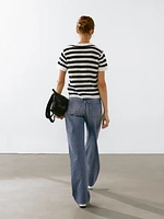 Striped cotton blend polo sweater
