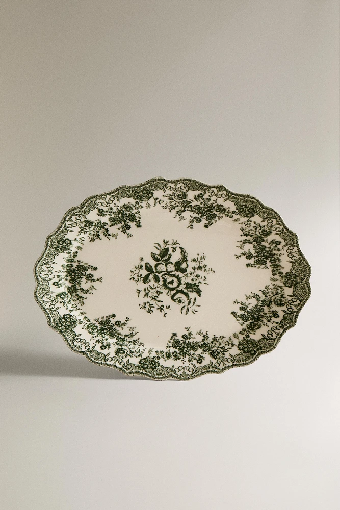 PLAT FAÏENCE IMPRIMÉ FLEURS