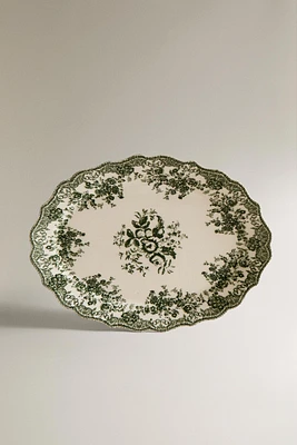 PLAT FAÏENCE IMPRIMÉ FLEURS