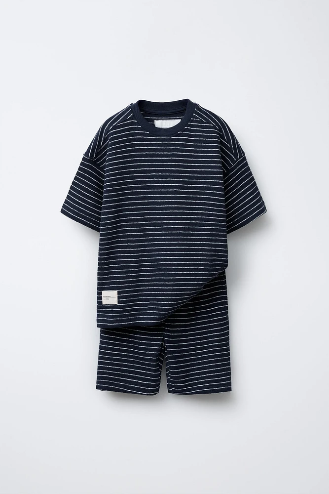 ENSEMBLE T-SHIRT ET BERMUDA EFFET SERVIETTE RAYURES
