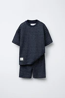 ENSEMBLE T-SHIRT ET BERMUDA EFFET SERVIETTE RAYURES