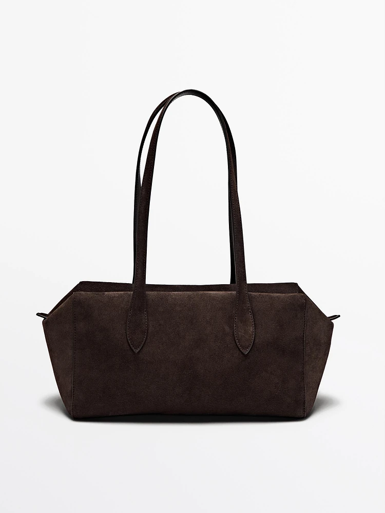 Split suede leather west satchel bag