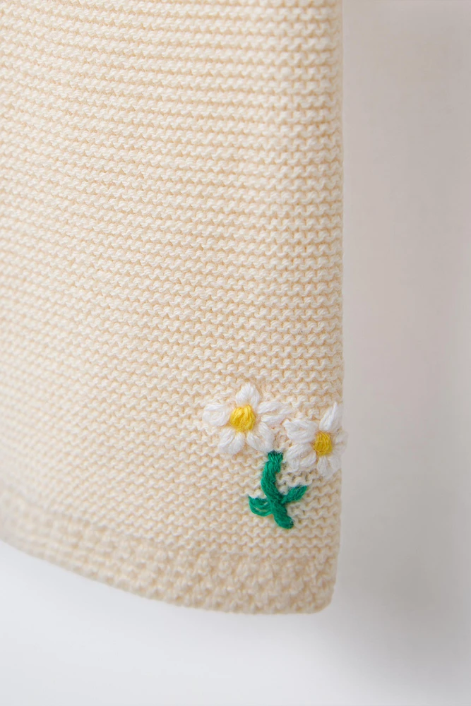 PANTALON EN MAILLE LINKS FLEURS BRODÉES