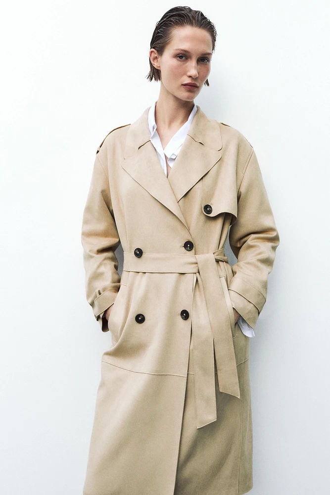 FAUX SUEDE MIDI TRENCH COAT