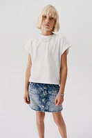 JUPE-SHORT EN JEAN À FLEURS