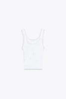 T-SHIRT CÔTELÉ LACETS DENTELLE