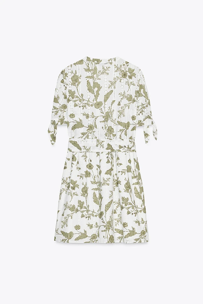 ROBE COURTE IMPRIMÉE BRODÉE AJOURÉE
