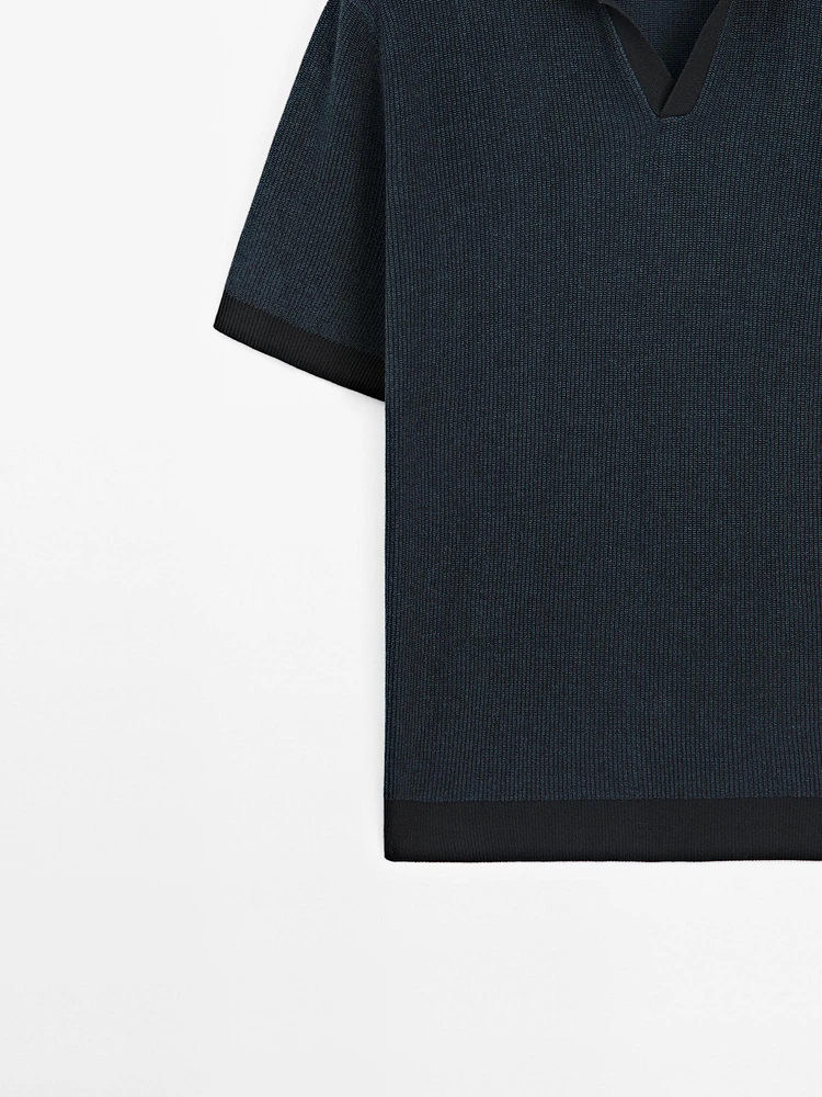 100% cotton contrast polo sweater