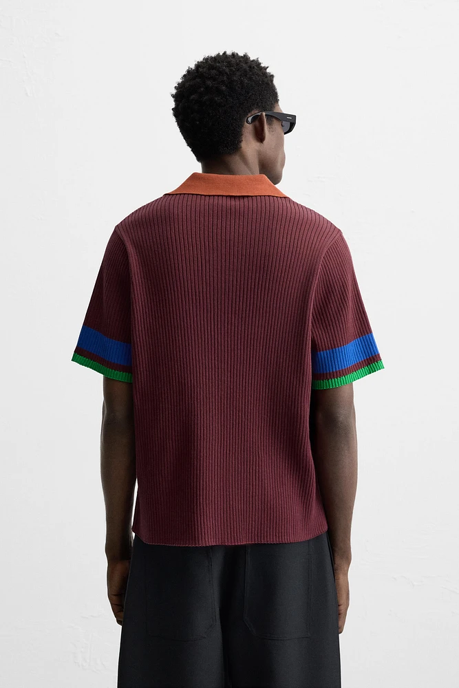 POLO EN MAILLE CÔTELÉE COLOR BLOCK