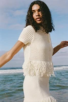 CHECKERED KNIT JACKET WITH FRINGE