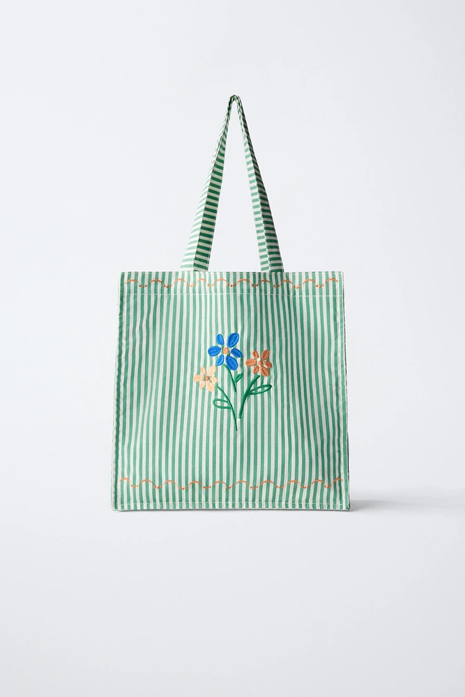 EMBROIDERED FLORAL TOTE BAG