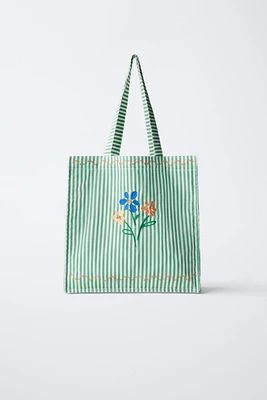 EMBROIDERED FLORAL TOTE BAG