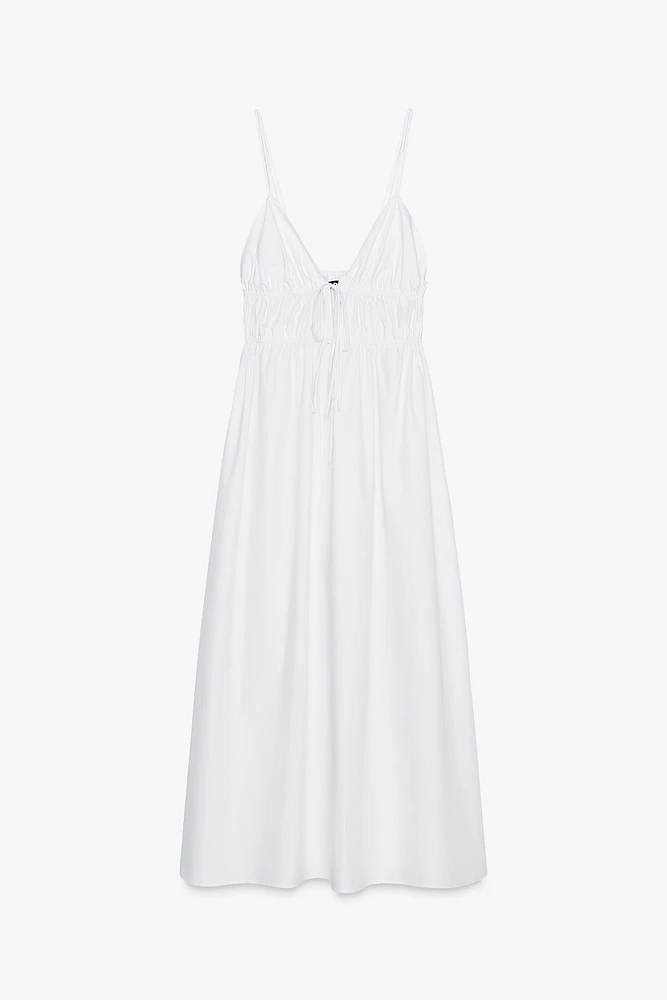 POPLIN MIDI DRESS WITH STRAPS