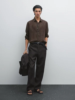 100% linen houndstooth trousers