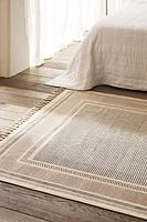 RECTANGULAR BLOCK PRINT COTTON AREA RUG WITH FRINGING