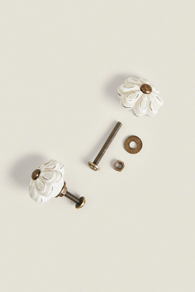 SET OF CERAMIC FLOWER KNOBS (SET OF 2