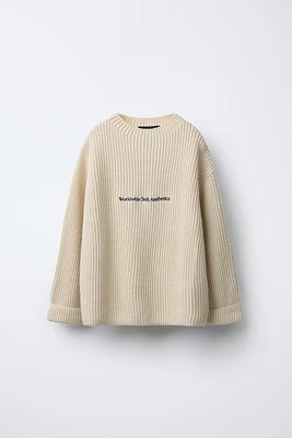 EMBROIDERED TEXT KNIT SWEATER