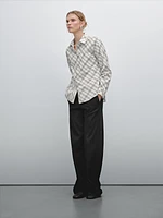 Cotton blend bias-cut check shirt