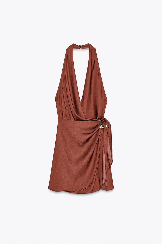ROBE MINI HALTER DÉCOR DORÉ