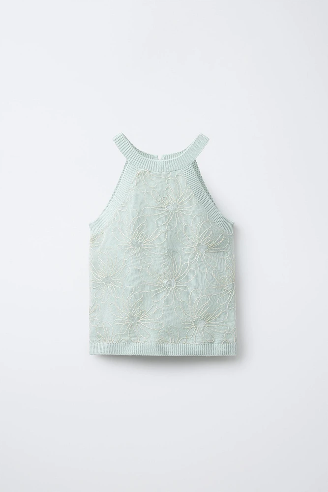 FLORAL KNIT HALTER TOP