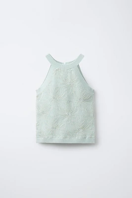 FLORAL KNIT HALTER TOP
