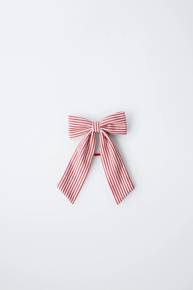 STRIPED BOW CLAW CLIP HAIR TIE