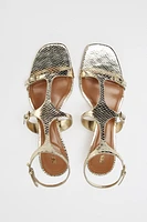 METALLIC KITTEN HEEL SANDALS