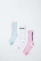 THREE-PACK OF TEXT PRINT LONG SOCKS