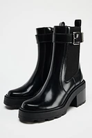 BUCKLED HIGH HEELED CHELSEA ANKLE BOOTS