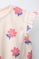 RIBBED PRINTED KNOT T-SHIRT