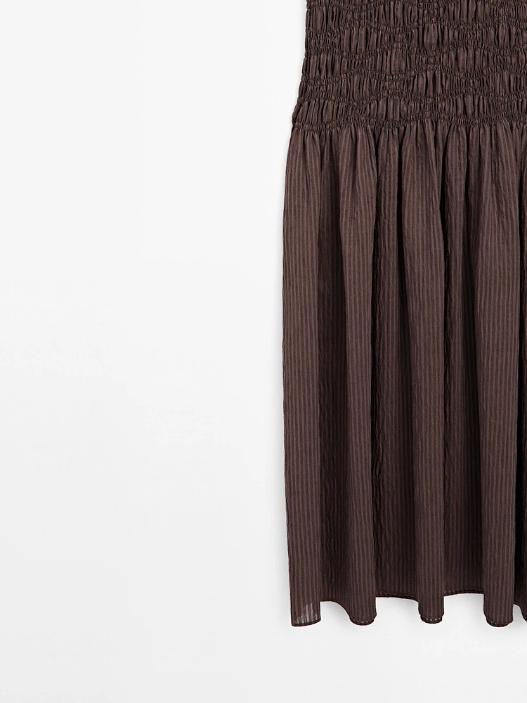 Long flounce dress with gathered detail