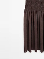 Long flounce dress with gathered detail