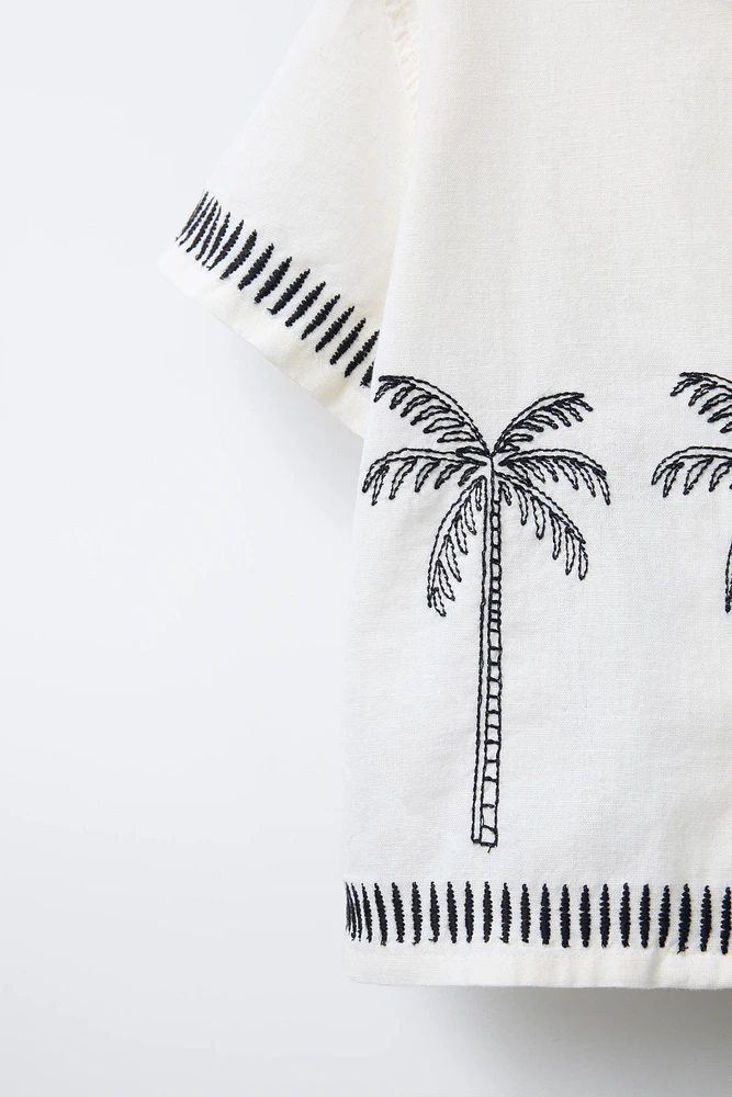 CHEMISE EN COTON ET LIN BRODÉ PALMIERS
