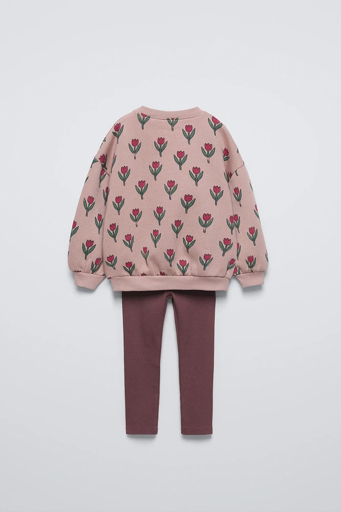 FLORAL RIB SWEATSHIRT AND LEGGINGS MATCHING SET