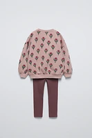 FLORAL RIB SWEATSHIRT AND LEGGINGS MATCHING SET