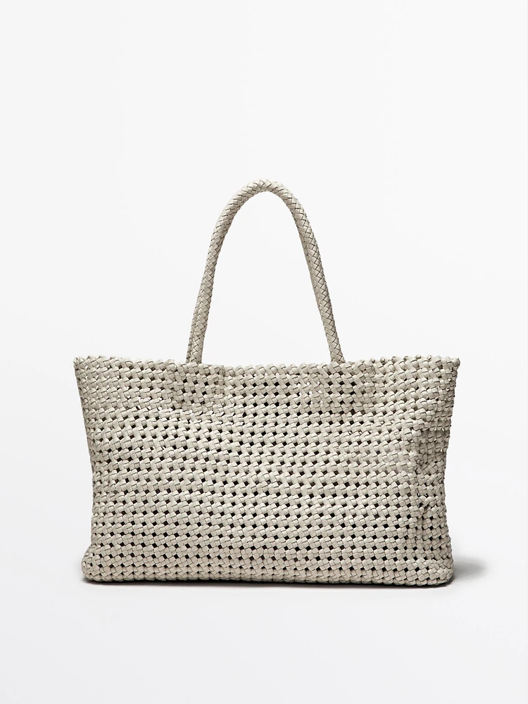 Sac cabas tressé en cuir nappa