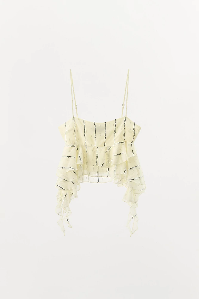 SEQUIN RUFFLED TOP