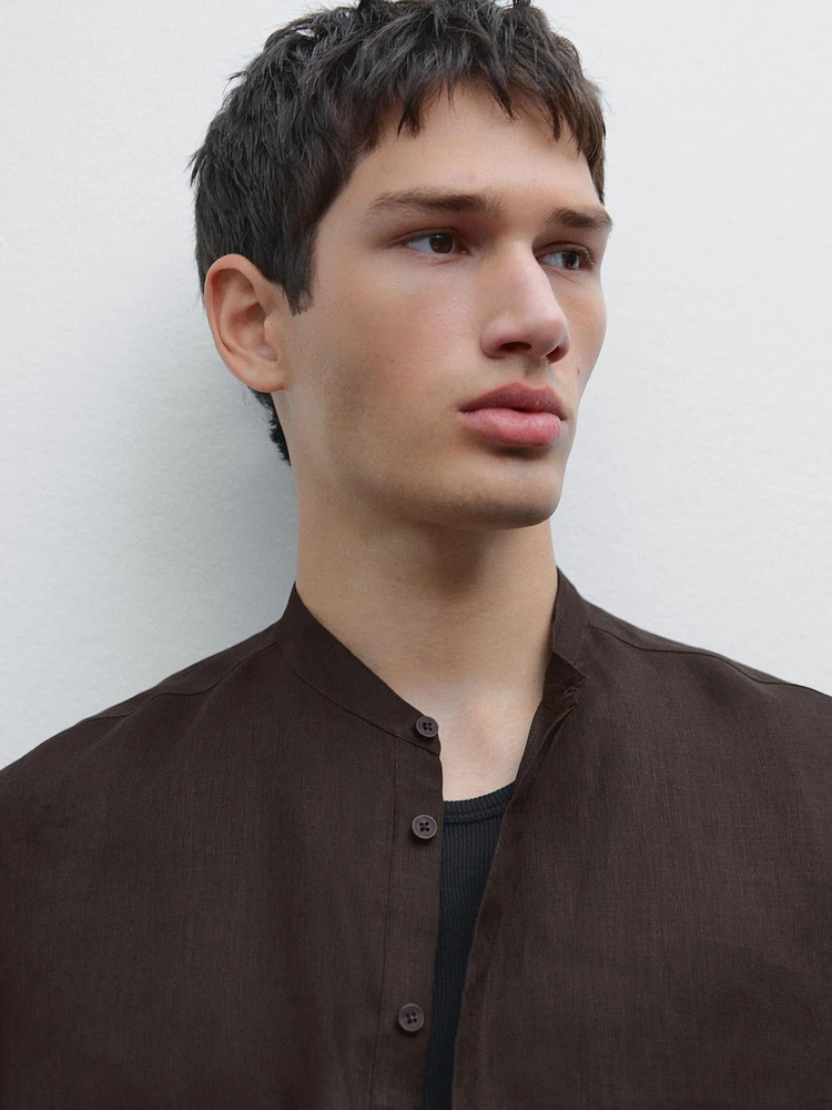 100% linen stand-up collar shirt