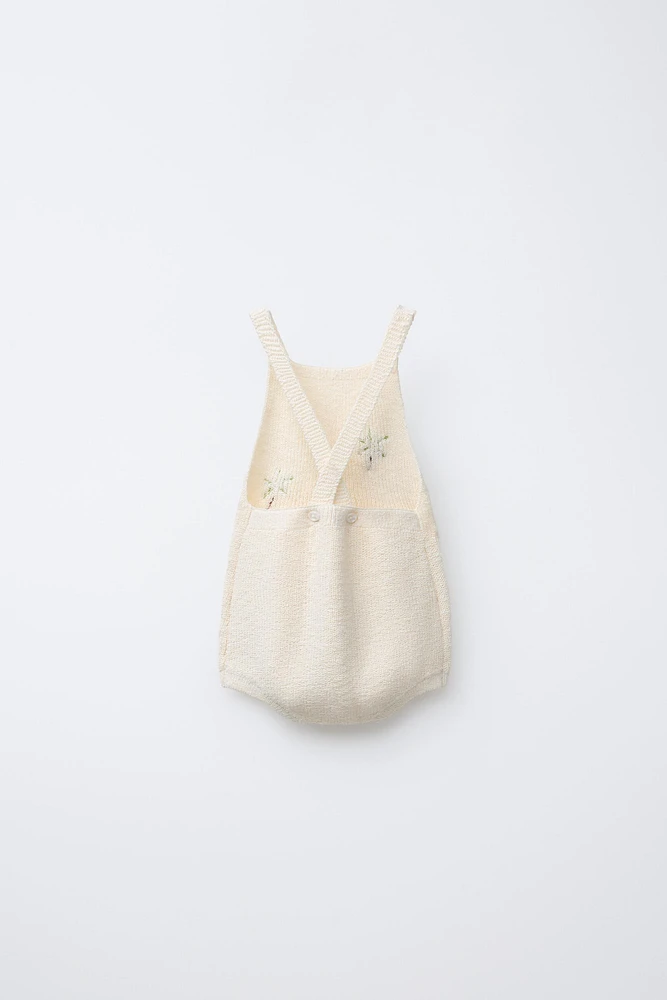 EMBROIDERED PALM TREE KNIT ROMPER