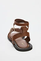FLAT LEATHER STRAP SANDALS