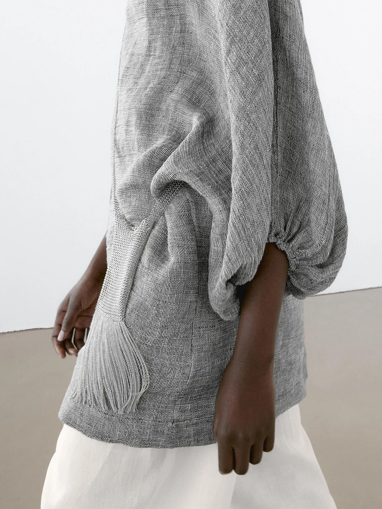 Short dress with sleeve detail, 100% linen