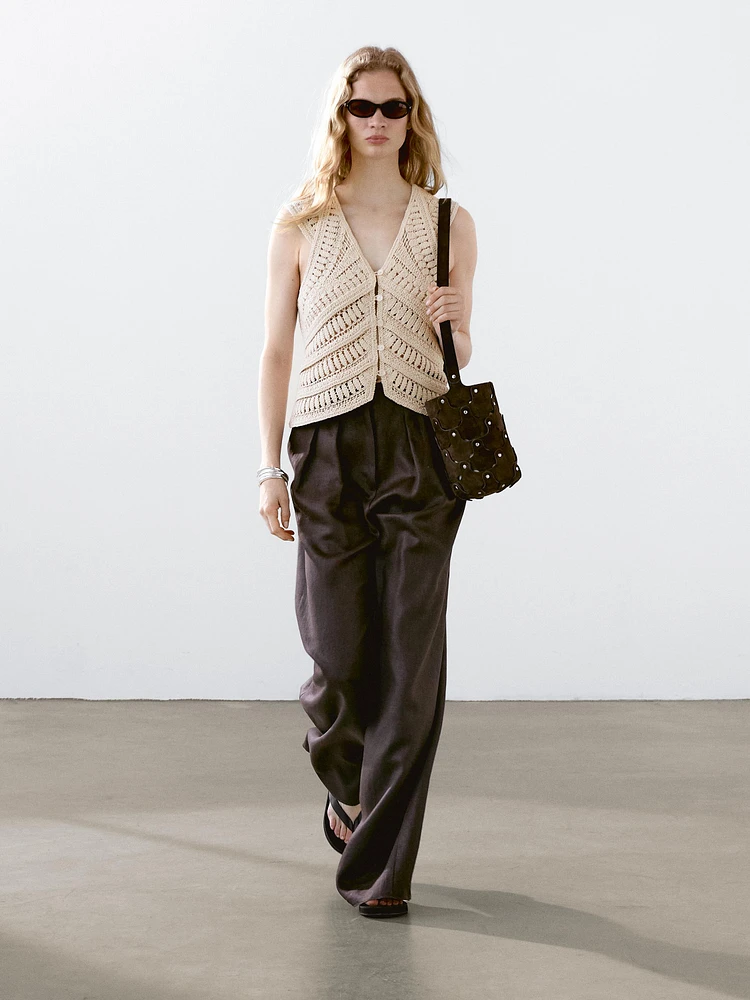 Embellished crochet knit vest