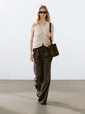 Embellished crochet knit vest