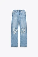 ZW COLLECTION MID-RISE RIPPED STRAIGHT JEANS