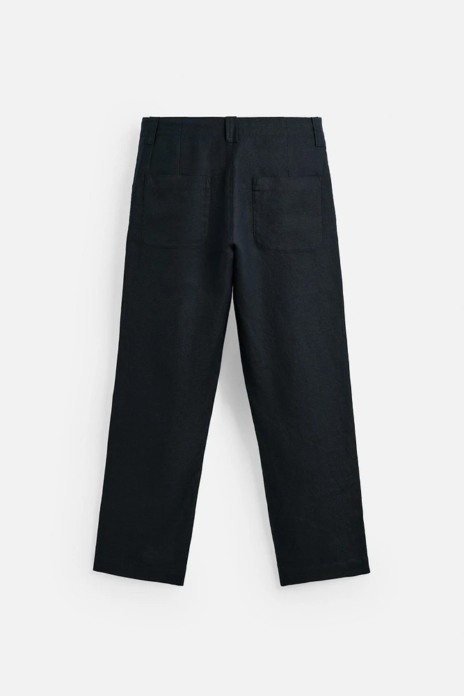 PANTALON STRAIGHT FIT 100 % LIN