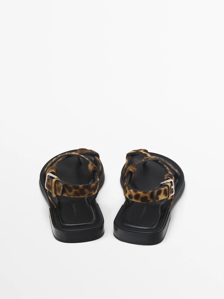 Animal print faux fur sandals