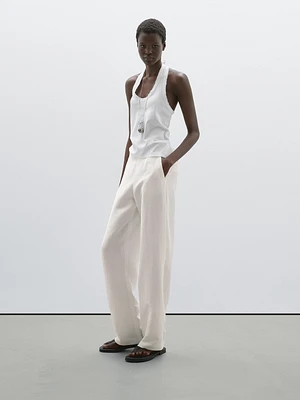Pantalon lin droit et fluide