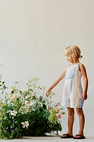 SALOPETTE COURTE EN DENIM PATCHWORK FLEURS