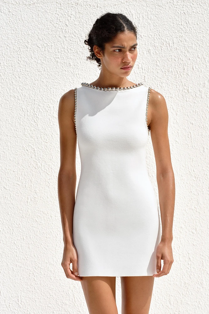 SHORT BEADED KNIT DRESS