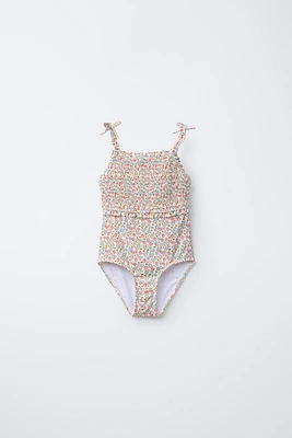 6-14 YEARS/ FLORAL HONEYCOMB SWIMSUIT